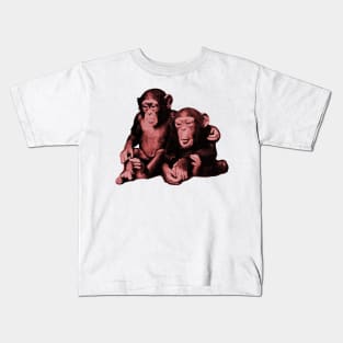 Two baby chimps monkey brothers hugging Kids T-Shirt